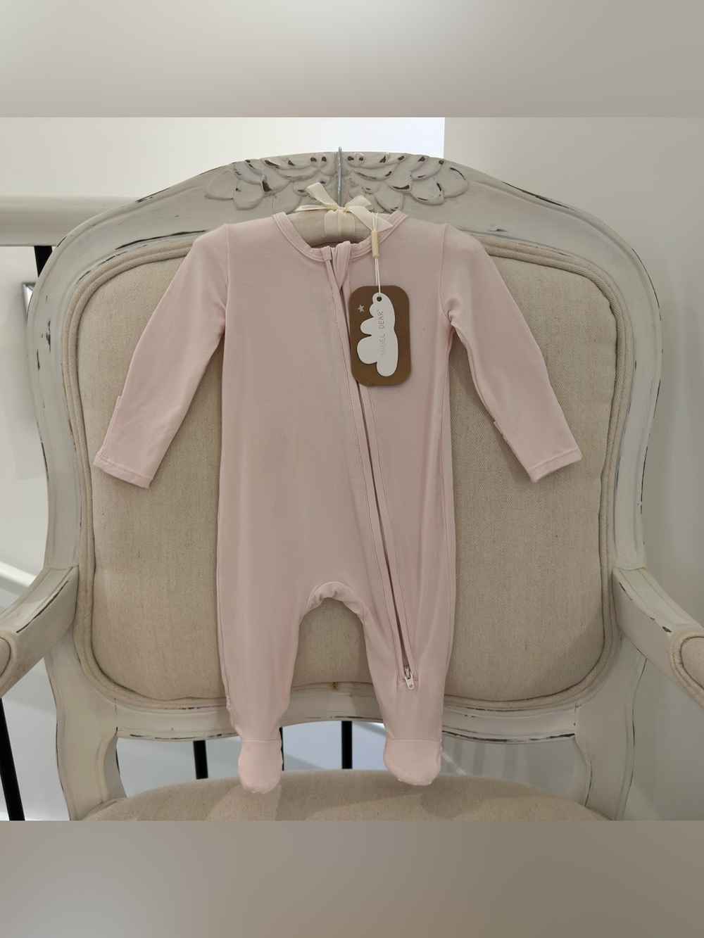🤍 0~3 Mth 2-Way Zipper Footie - Pale Blush by Angel Dear NWT